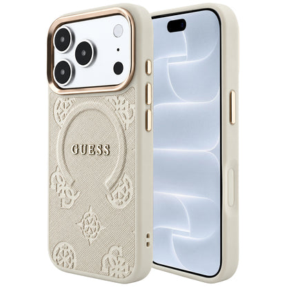 MagSafe Case for Apple iPhone 18 Pro / 17 Pro, Guess, Saffiano Peony Ring, Beige