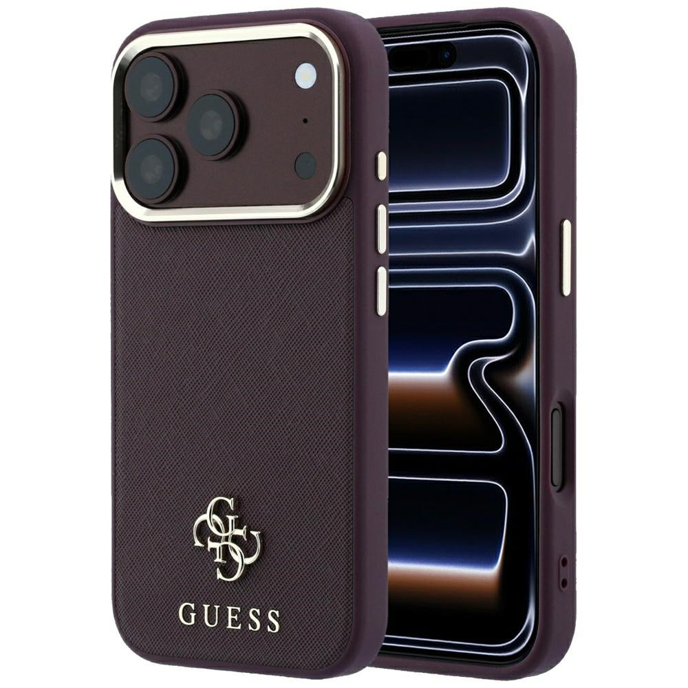 MagSafe Case for Apple iPhone 18 Pro / 17 Pro, Guess, Saffiano Small 4G Classic, Burgundy