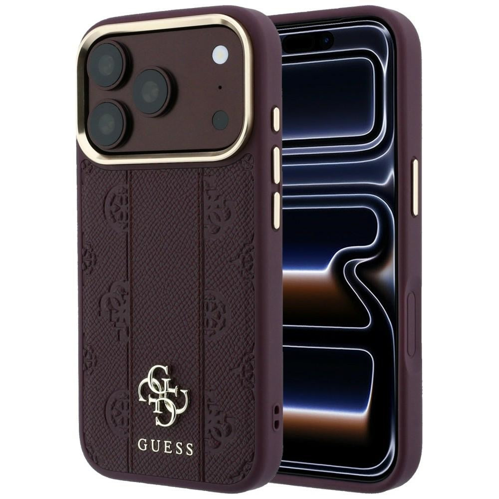 MagSafe Case for Apple iPhone 18 Pro / 17 Pro, Guess, Stripe Peony 4G, Burgundy