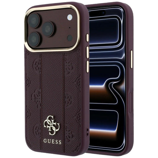 MagSafe Case for Apple iPhone 18 Pro / 17 Pro, Guess, Stripe Peony 4G, Burgundy