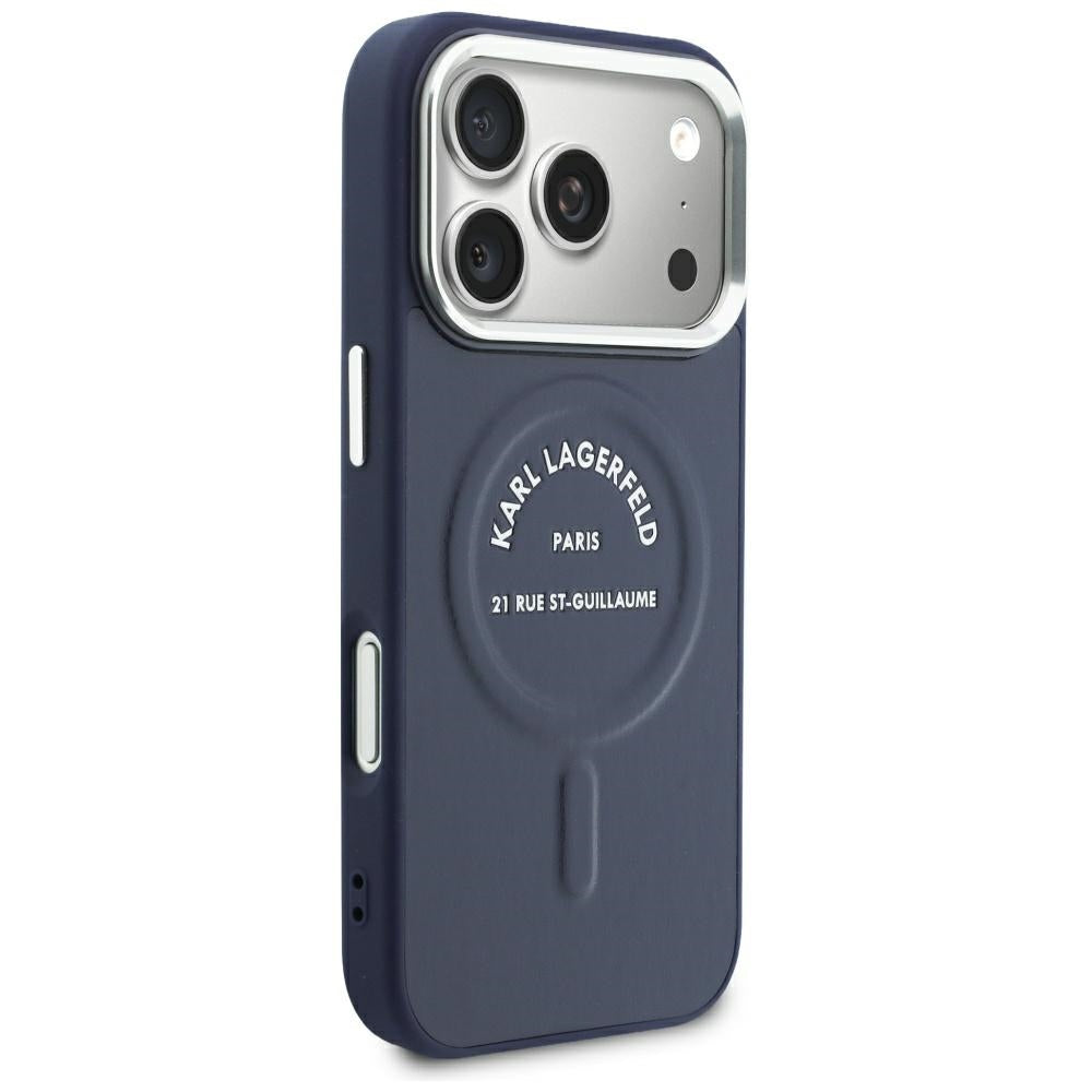 MagSafe Case for Apple iPhone 18 Pro / 17 Pro, Karl Lagerfeld, Embossed Open Ring RSG Logo, Blue