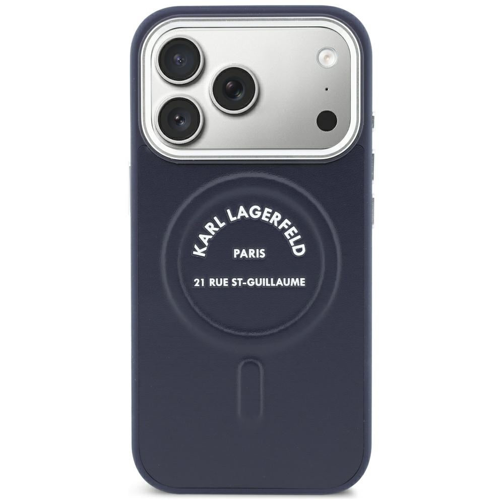 MagSafe Case for Apple iPhone 18 Pro / 17 Pro, Karl Lagerfeld, Embossed Open Ring RSG Logo, Blue