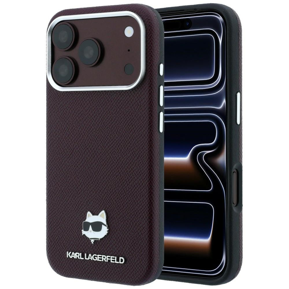 MagSafe Case for Apple iPhone 18 Pro / 17 Pro, Karl Lagerfeld, Grained Choupette Head, Burgundy