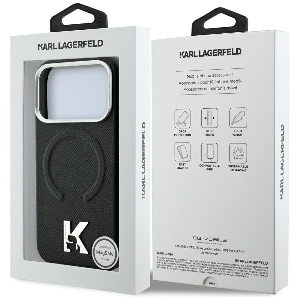 MagSafe Case for Apple iPhone 18 Pro / 17 Pro, Karl Lagerfeld, Grained Embossed Ring, Black
