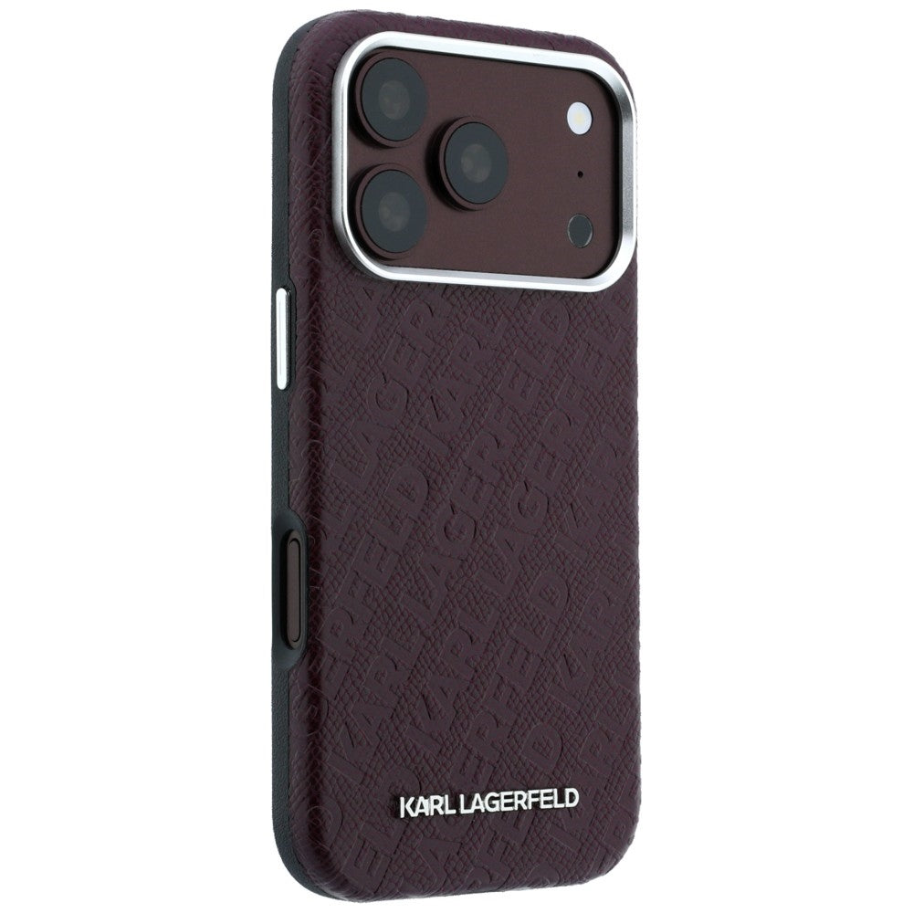 MagSafe Case for Apple iPhone 18 Pro / 17 Pro, Karl Lagerfeld, Grained Metal Logo, Burgundy