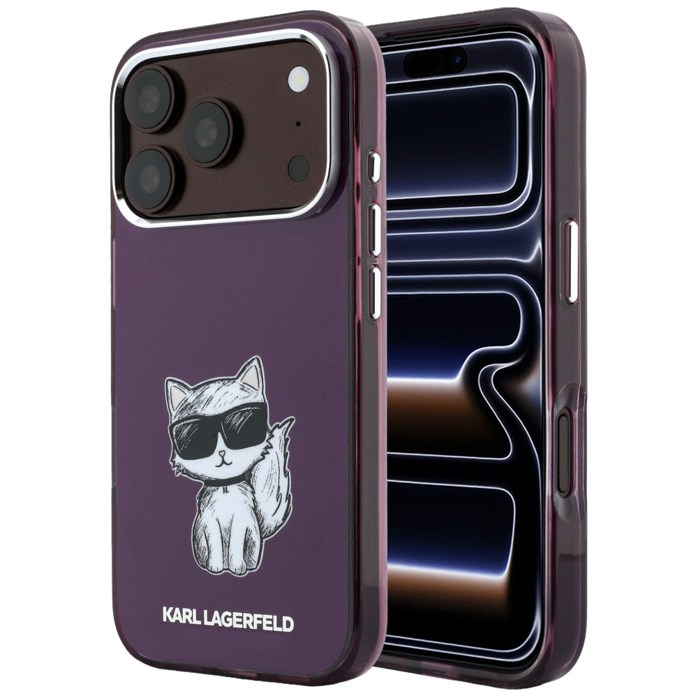 MagSafe Case for Apple iPhone 18 Pro / 17 Pro, Karl Lagerfeld, HC IML Choupette Body Sketch Print, Burgundy