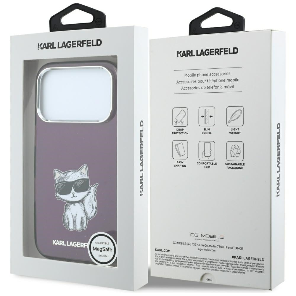 MagSafe Case for Apple iPhone 18 Pro / 17 Pro, Karl Lagerfeld, HC IML Choupette Body Sketch Print, Burgundy