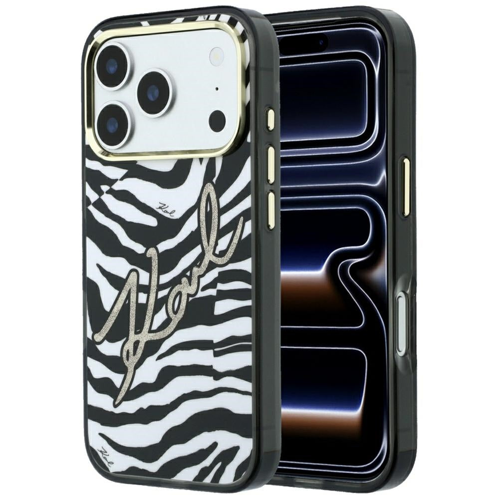 MagSafe Case for Apple iPhone 18 Pro / 17 Pro, Karl Lagerfeld, HC IML Signature Zebra Glitter Gold, Black