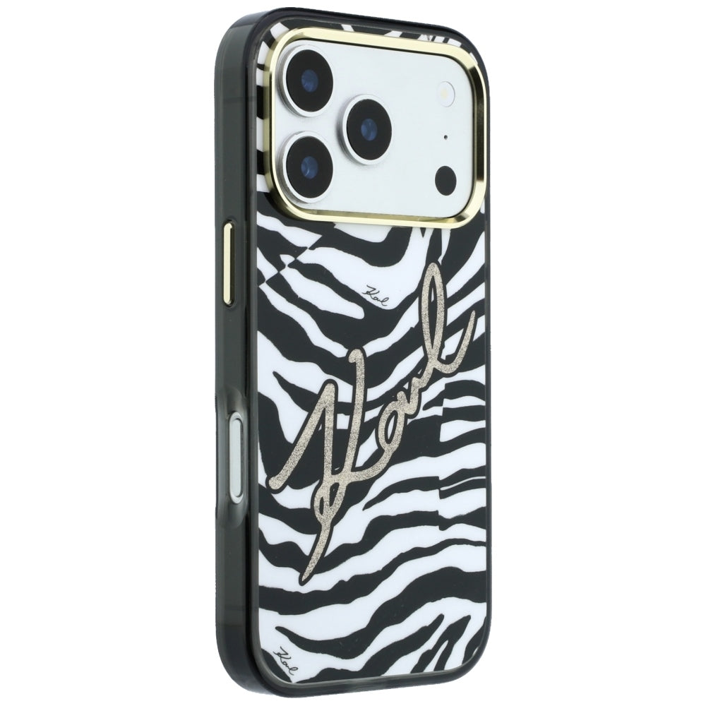MagSafe Case for Apple iPhone 18 Pro / 17 Pro, Karl Lagerfeld, HC IML Signature Zebra Glitter Gold, Black