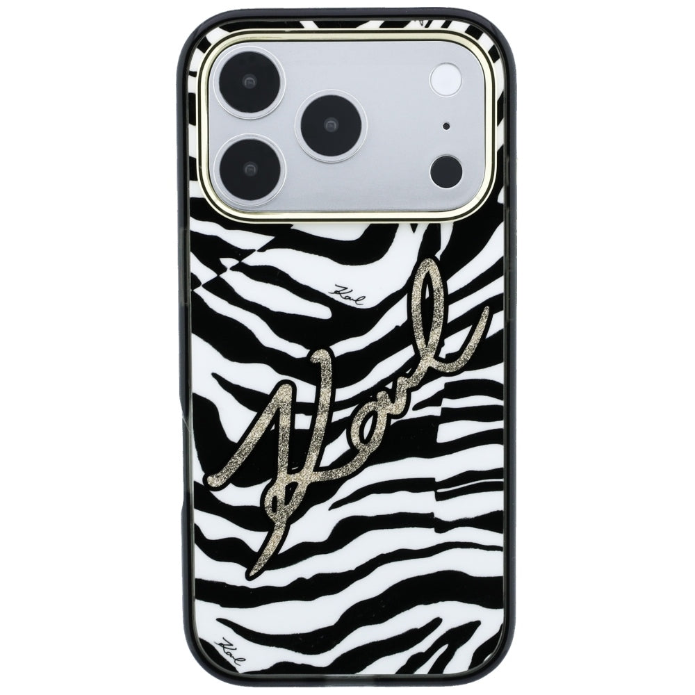 MagSafe Case for Apple iPhone 18 Pro / 17 Pro, Karl Lagerfeld, HC IML Signature Zebra Glitter Gold, Black
