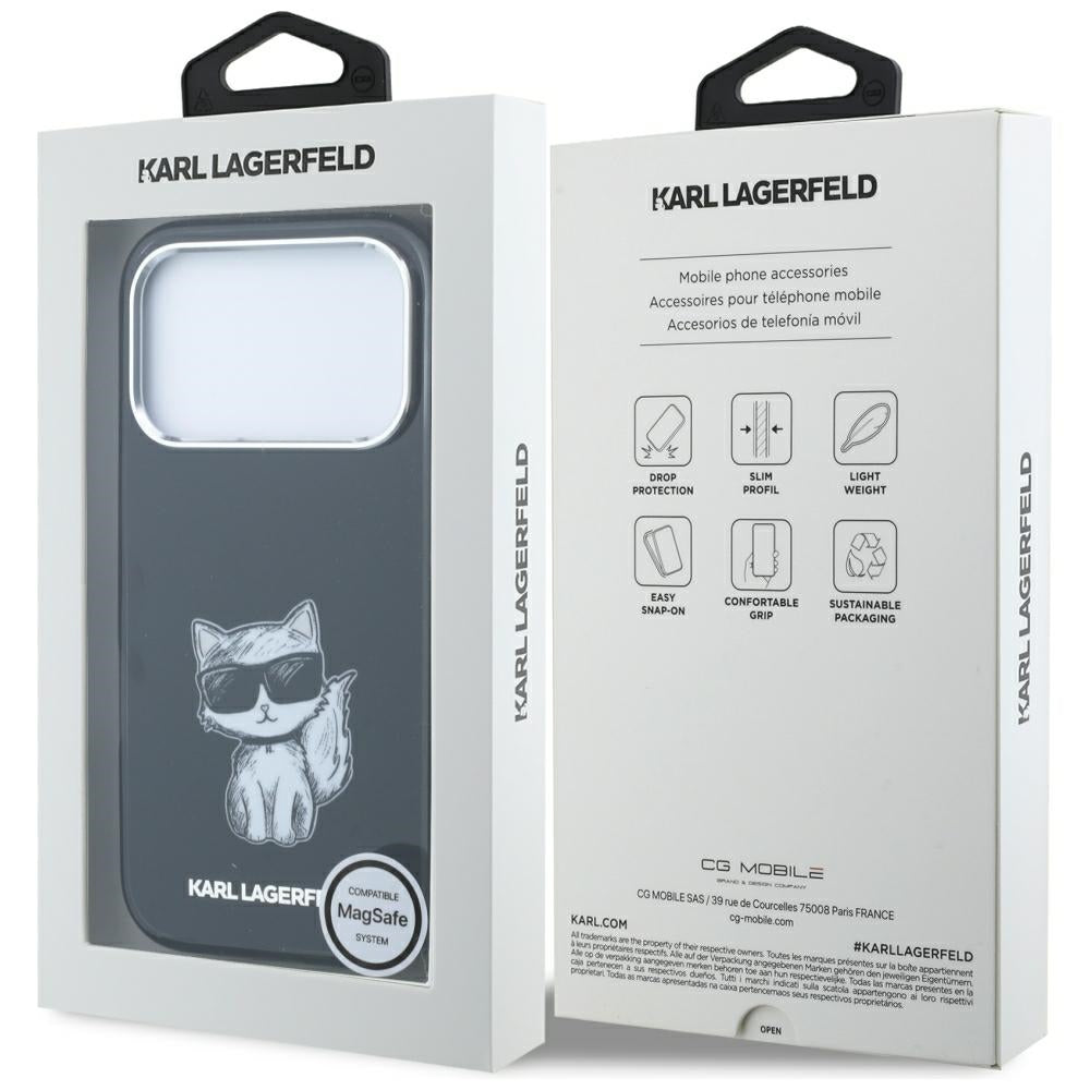 MagSafe Case for Apple iPhone 18 Pro / 17 Pro, Karl Lagerfeld, IML Choupette Body Sketch Print, Black