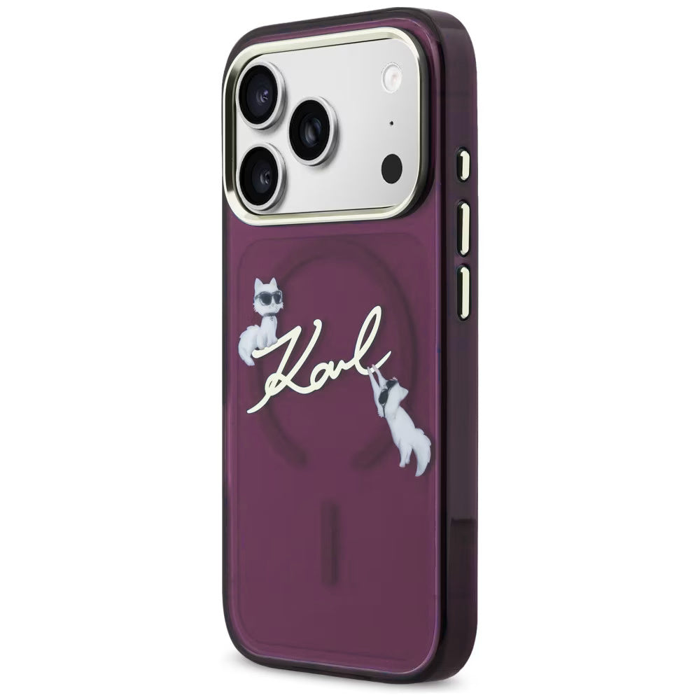 MagSafe Case for Apple iPhone 18 Pro / 17 Pro, Karl Lagerfeld, IML Choupette Karl Script Logo, Burgundy