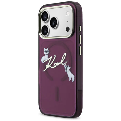 MagSafe Case for Apple iPhone 18 Pro / 17 Pro, Karl Lagerfeld, IML Choupette Karl Script Logo, Burgundy