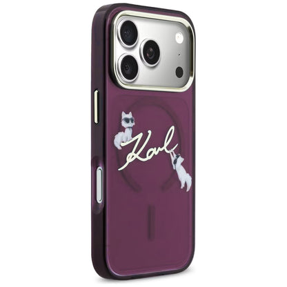 MagSafe Case for Apple iPhone 18 Pro / 17 Pro, Karl Lagerfeld, IML Choupette Karl Script Logo, Burgundy