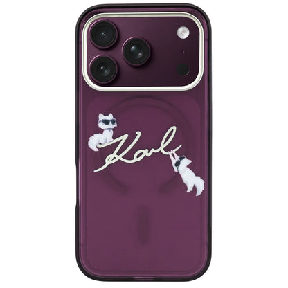 MagSafe Case for Apple iPhone 18 Pro / 17 Pro, Karl Lagerfeld, IML Choupette Karl Script Logo, Burgundy