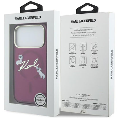 MagSafe Case for Apple iPhone 18 Pro / 17 Pro, Karl Lagerfeld, IML Choupette Karl Script Logo, Burgundy