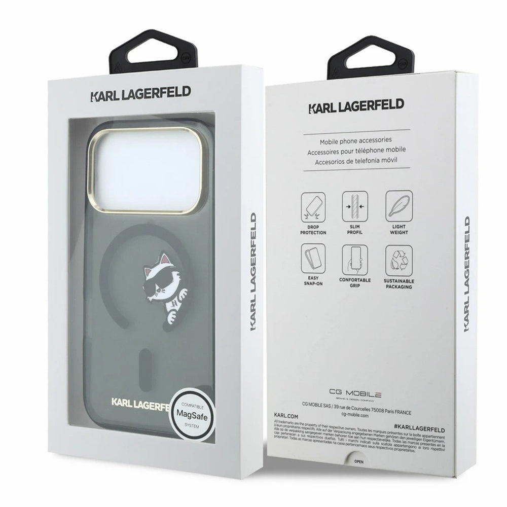 MagSafe Case for Apple iPhone 18 Pro / 17 Pro, Karl Lagerfeld, IML Peekaboo Print and Metal Frame, Black