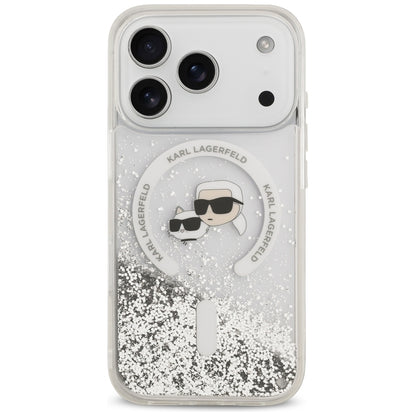 MagSafe Case for Apple iPhone 18 Pro / 17 Pro, Karl Lagerfeld, Liquid Glitter Karl & Choupette Head's, Transparent