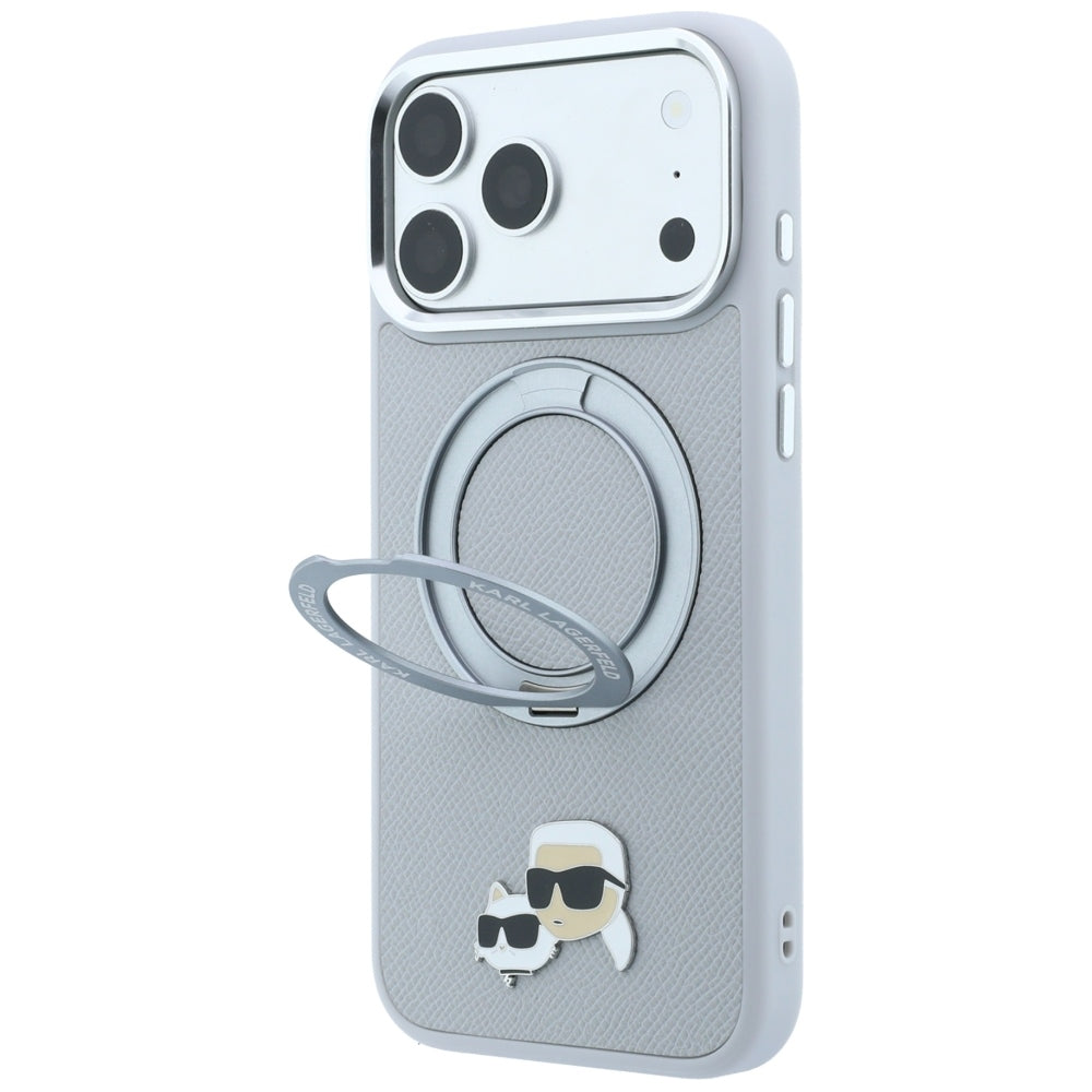 MagSafe Case for Apple iPhone 18 Pro / 17 Pro, Karl Lagerfeld, Ring Stand 360 Karl & Choupette Pin, Gray