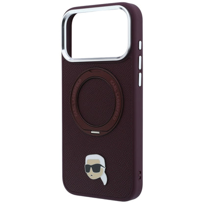 MagSafe Case for Apple iPhone 18 Pro / 17 Pro, Karl Lagerfeld, Ring Stand 360 Karl Pin, Burgundy