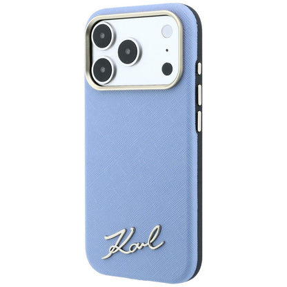 MagSafe Case for Apple iPhone 18 Pro / 17 Pro, Karl Lagerfeld, Saffiano Small Script Metal Logo, Blue