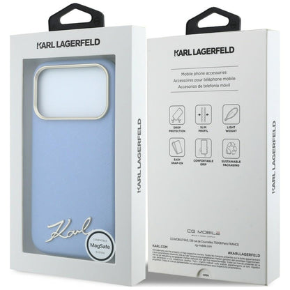 MagSafe Case for Apple iPhone 18 Pro / 17 Pro, Karl Lagerfeld, Saffiano Small Script Metal Logo, Blue
