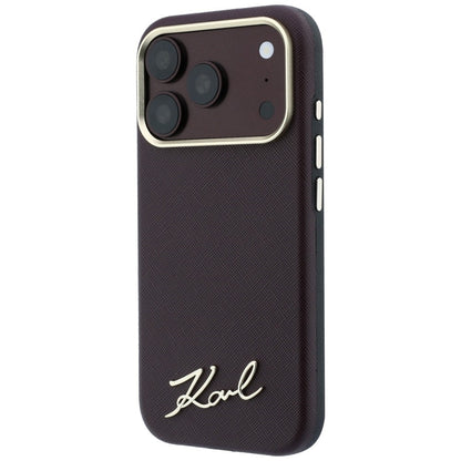 MagSafe Case for Apple iPhone 18 Pro / 17 Pro, Karl Lagerfeld, Saffiano Small Script Metal Logo, Burgundy