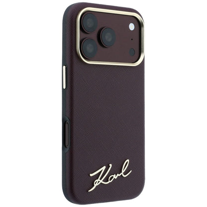 MagSafe Case for Apple iPhone 18 Pro / 17 Pro, Karl Lagerfeld, Saffiano Small Script Metal Logo, Burgundy
