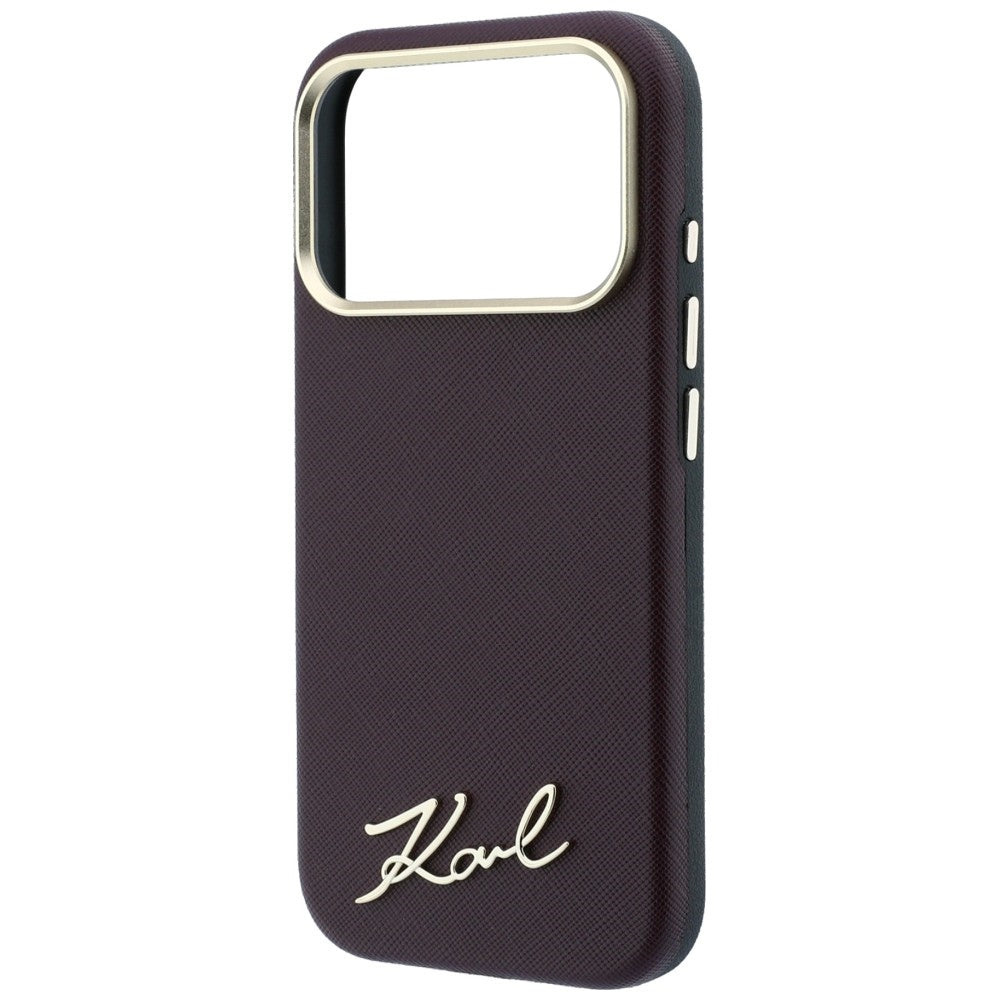 MagSafe Case for Apple iPhone 18 Pro / 17 Pro, Karl Lagerfeld, Saffiano Small Script Metal Logo, Burgundy