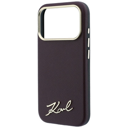 MagSafe Case for Apple iPhone 18 Pro / 17 Pro, Karl Lagerfeld, Saffiano Small Script Metal Logo, Burgundy