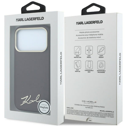 MagSafe Case for Apple iPhone 18 Pro / 17 Pro, Karl Lagerfeld, Saffiano Small Script Metal Logo, Burgundy