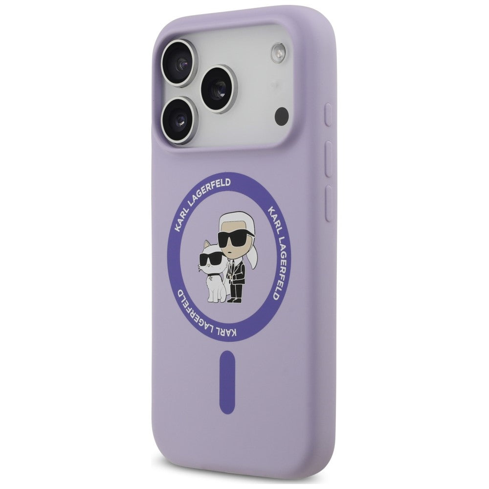 MagSafe Case for Apple iPhone 18 Pro / 17 Pro, Karl Lagerfeld, Silicone Ring Karl & Choupette, Purple