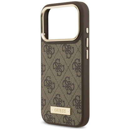 MagSafe Case for Apple iPhone 18 Pro Max / 17 Pro Max, Guess, 4G Logo Plate, Brown