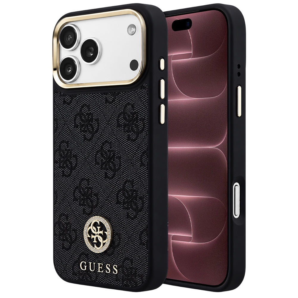 MagSafe Case for Apple iPhone 18 Pro Max / 17 Pro Max, Guess, 4G Strass Logo, Black
