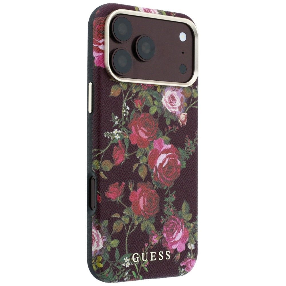 MagSafe Case for Apple iPhone 18 Pro Max / 17 Pro Max, Guess, Blossom Roses Print, Burgundy