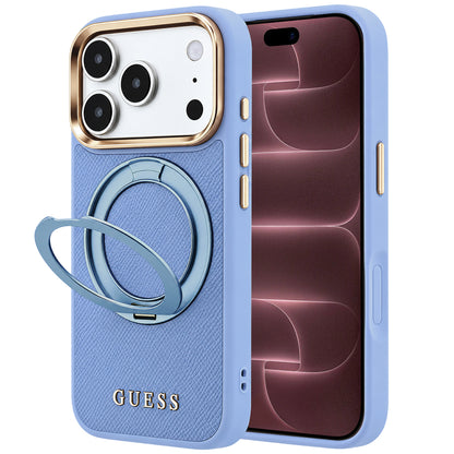 MagSafe Case for Apple iPhone 18 Pro Max / 17 Pro Max, Guess, Grained Ring Stand 360 Classic, Blue