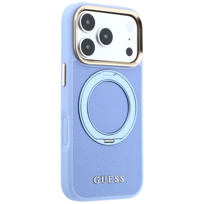 MagSafe Case for Apple iPhone 18 Pro Max / 17 Pro Max, Guess, Grained Ring Stand 360 Classic, Blue