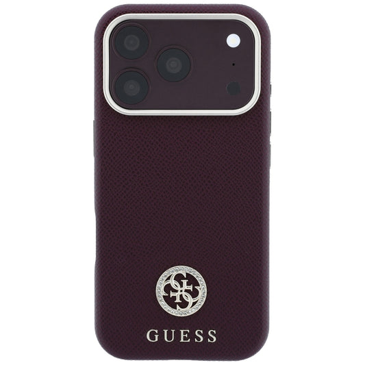 MagSafe Case for Apple iPhone 18 Pro Max / 17 Pro Max, Guess, Grained Round Strass Logo, Burgundy