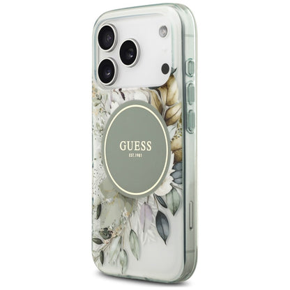 MagSafe Case for Apple iPhone 18 Pro Max / 17 Pro Max, Guess, IML Flower & Tonal Circle, Green