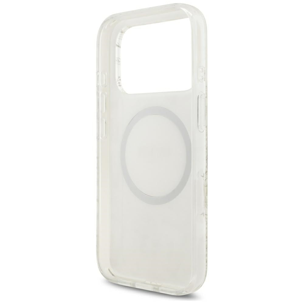 MagSafe Case for Apple iPhone 18 Pro Max / 17 Pro Max, Guess, IML Flowers Electroplated with Pearl Strap, White
