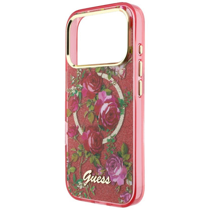 MagSafe Case for Apple iPhone 18 Pro Max / 17 Pro Max, Guess, IML Glitter Blossom Roses, Burgundy