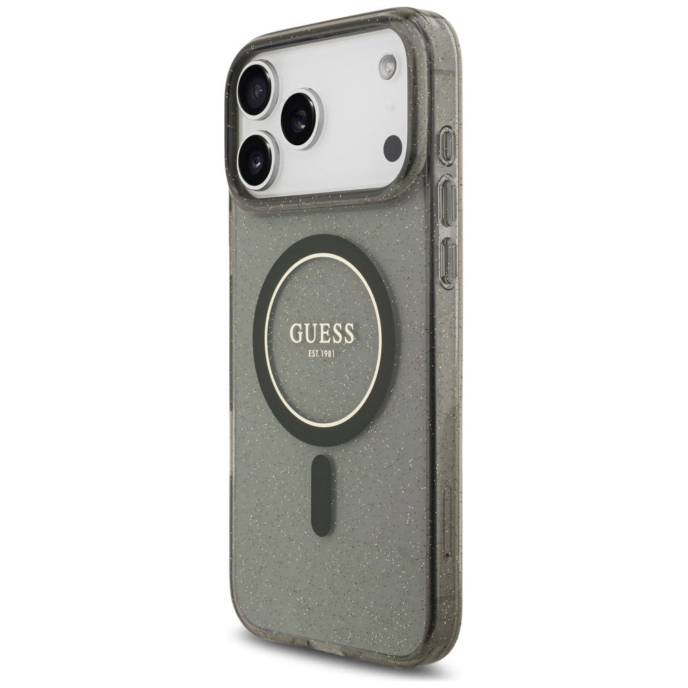 MagSafe Case for Apple iPhone 18 Pro Max / 17 Pro Max, Guess, IML Glitter with Pearl Strap, Black