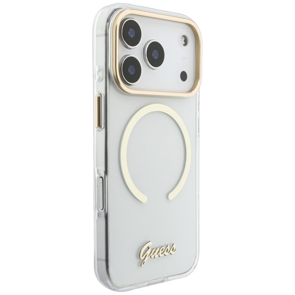 MagSafe Case for Apple iPhone 18 Pro Max / 17 Pro Max, Guess, IML Script Metal, Transparent