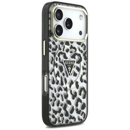 MagSafe Case for Apple iPhone 18 Pro Max / 17 Pro Max, Guess, Leopard Glitter Triangle Logo, Black