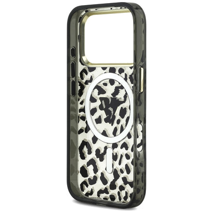 MagSafe Case for Apple iPhone 18 Pro Max / 17 Pro Max, Guess, Leopard Glitter Triangle Logo, Black