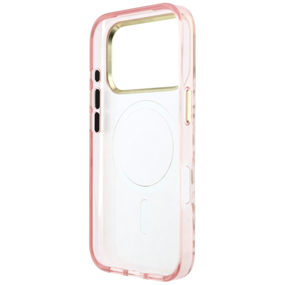 MagSafe Case for Apple iPhone 18 Pro Max / 17 Pro Max, Guess, Leopard Glitter Triangle Logo, Pink