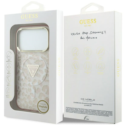 MagSafe Case for Apple iPhone 18 Pro Max / 17 Pro Max, Guess, Leopard Glitter Triangle Logo, Pink