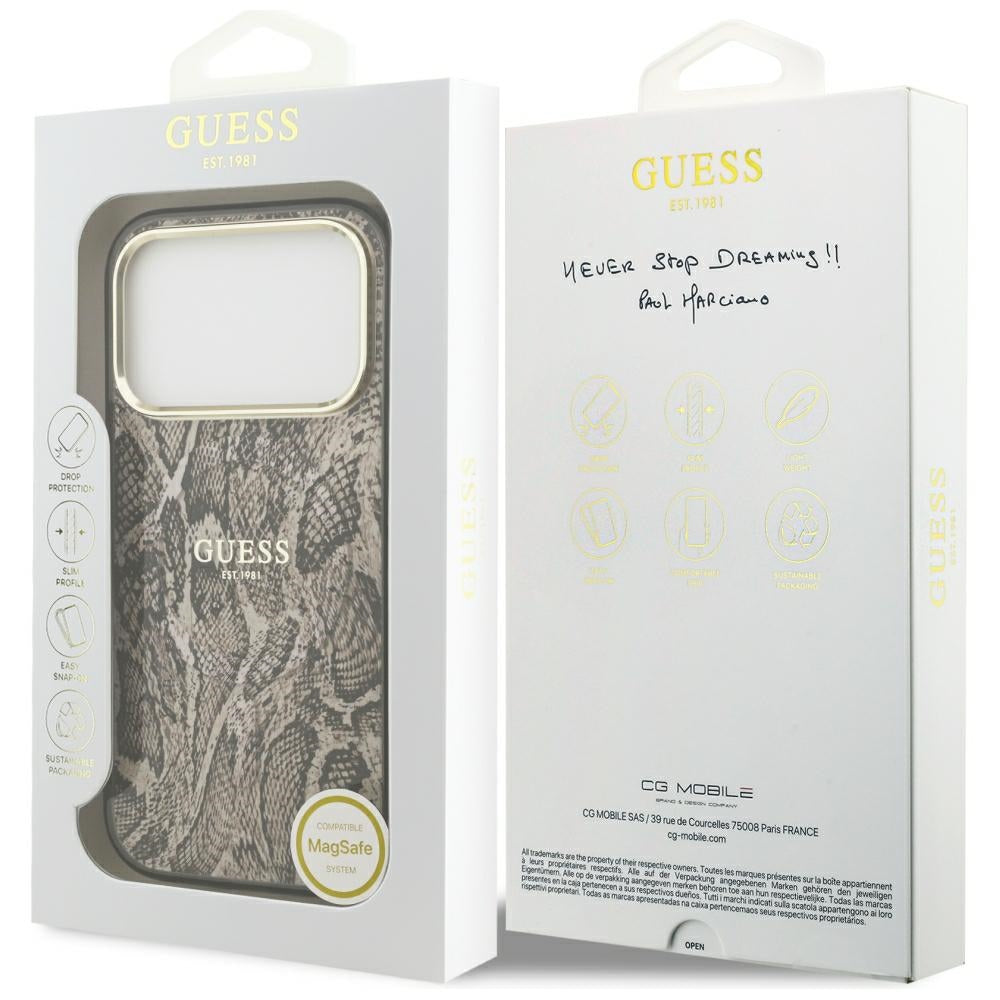 MagSafe Case for Apple iPhone 18 Pro Max / 17 Pro Max, Guess, Python Pattern, Brown