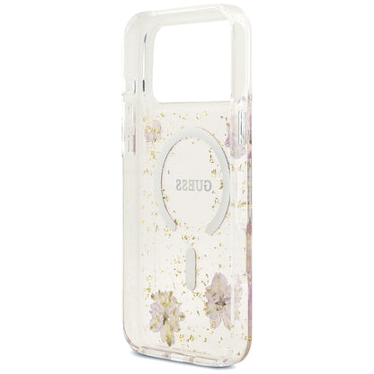 MagSafe Case for Apple iPhone 18 Pro Max / 17 Pro Max, Guess, Resin Flowers and Glitter, Pink