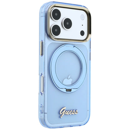 MagSafe Case for Apple iPhone 18 Pro Max / 17 Pro Max, Guess, Ring Stand Script Metal Logo, Blue
